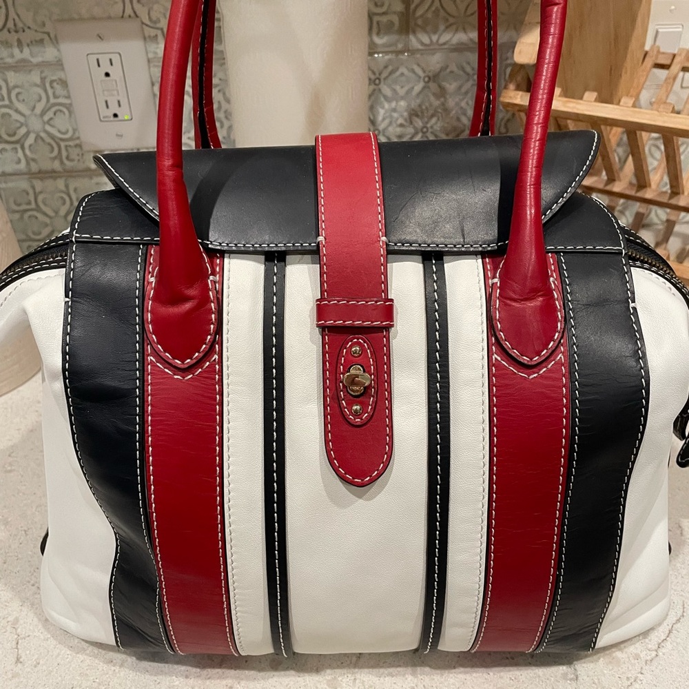 Brooks Brothers red white blue large leather structured bag, purse, hand…